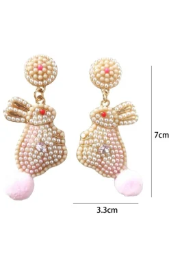 Discount Dear-Lover Easter Bunny Pearl Beaded Earrings Pink