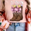 Online Dear-Lover Easter Eggs Bunny Ear Bow Boots Printed Tee Pink