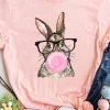 Discount Dear-Lover Easter Rabbit Print Round Neck Casual Tee Pink