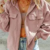 Best Dear-Lover Flap Pocket Drawstring Hood Zip Up Jacket Pink