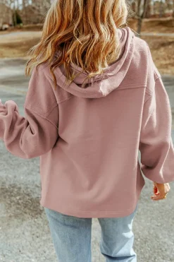 Best Dear-Lover Flap Pocket Drawstring Hood Zip Up Jacket Pink