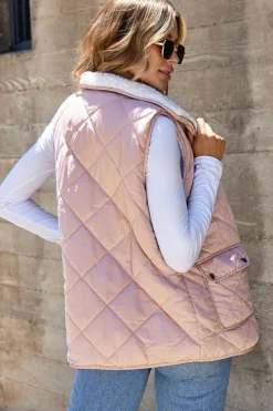 New Dear-Lover Fleece Lined Quilted Vest Coats Pink