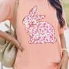 New Dear-Lover Floral Bow Bunny Graphic Tee Pink