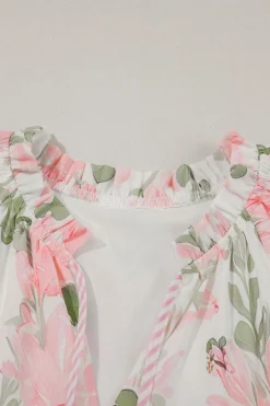 Sale Dear-Lover Floral Contrast Edge Layered Short Sleeve Mini Dress Pink