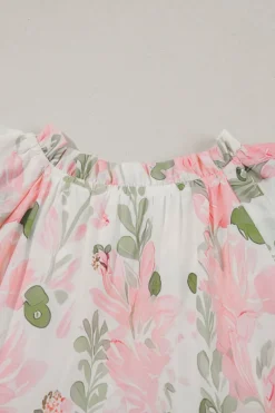 Sale Dear-Lover Floral Contrast Edge Layered Short Sleeve Mini Dress Pink