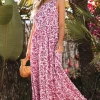 Best Dear-Lover Floral Cutout Back Empire Waist Sleeveless Maxi Dress Pink