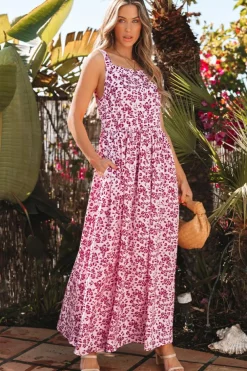 Best Dear-Lover Floral Cutout Back Empire Waist Sleeveless Maxi Dress Pink