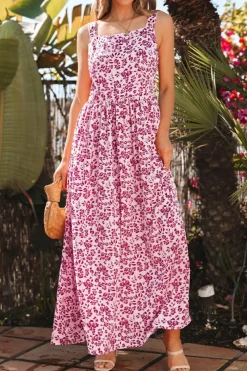 Best Dear-Lover Floral Cutout Back Empire Waist Sleeveless Maxi Dress Pink