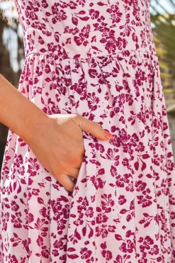 Best Dear-Lover Floral Cutout Back Empire Waist Sleeveless Maxi Dress Pink