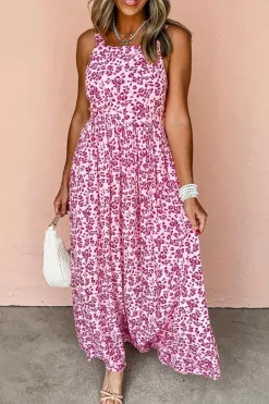 Best Dear-Lover Floral Cutout Back Empire Waist Sleeveless Maxi Dress Pink