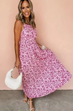 Best Dear-Lover Floral Cutout Back Empire Waist Sleeveless Maxi Dress Pink