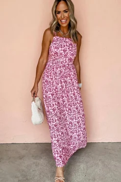 Best Dear-Lover Floral Cutout Back Empire Waist Sleeveless Maxi Dress Pink