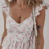 New Dear-Lover Floral Flutter Peplum Tank Top Pink