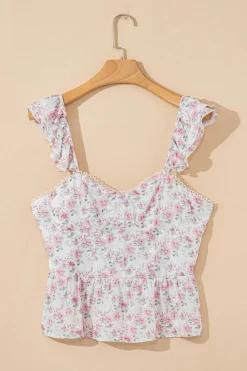 New Dear-Lover Floral Flutter Peplum Tank Top Pink