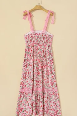 Sale Dear-Lover Floral Lace Tied Strap Empire Waist Maxi Dress Pink