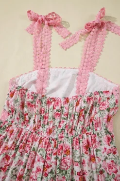 Sale Dear-Lover Floral Lace Tied Strap Empire Waist Maxi Dress Pink