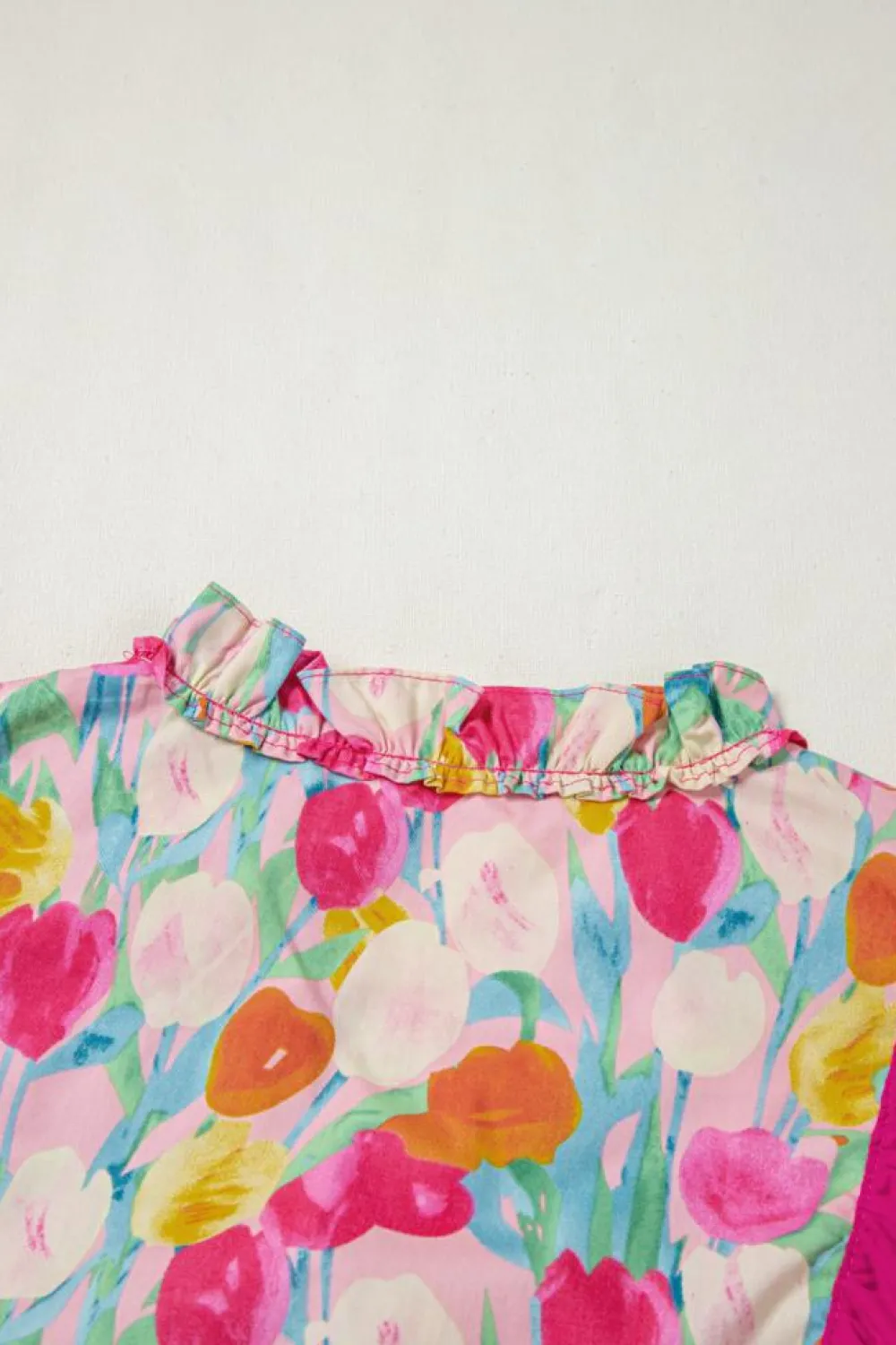 Outlet Dear-Lover Floral Layered Ruffle Flutter Sleeve Tie V Neck Blouse Pink