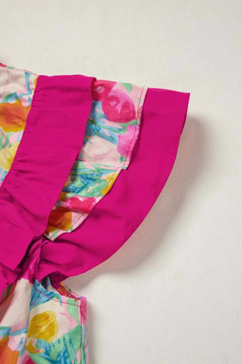 Outlet Dear-Lover Floral Layered Ruffle Flutter Sleeve Tie V Neck Blouse Pink
