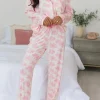 Clearance Dear-Lover Floral Long Sleeve and Pants Pajamas Set Pink