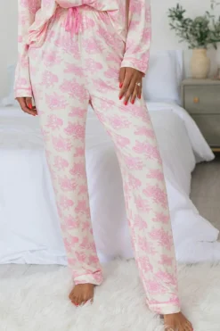 Clearance Dear-Lover Floral Long Sleeve and Pants Pajamas Set Pink