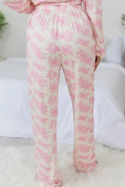 Clearance Dear-Lover Floral Long Sleeve and Pants Pajamas Set Pink