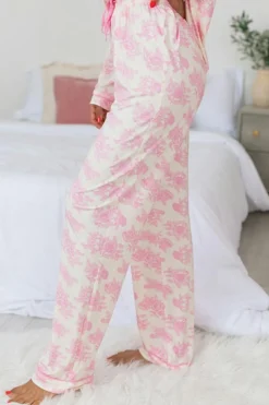 Clearance Dear-Lover Floral Long Sleeve and Pants Pajamas Set Pink