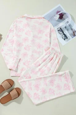 Clearance Dear-Lover Floral Long Sleeve and Pants Pajamas Set Pink