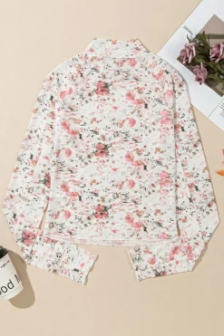 Hot Dear-Lover Floral Long Sleeve High Neck Sheath Mesh Top Pink