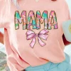 Best Dear-Lover Floral MAMA Bowknot Print Crewneck T Shirt Pink