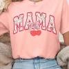 Sale Dear-Lover Floral MAMA Cherry Graphic Crewneck T Shirt Pink