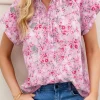 Outlet Dear-Lover Floral Mandarin Collar Top Pink