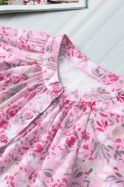 Outlet Dear-Lover Floral Mandarin Collar Top Pink