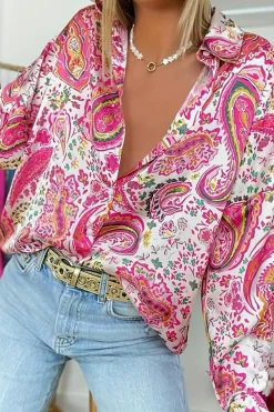 Hot Dear-Lover Floral Paisley Printed Casual Shirt Pink