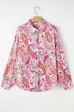 Hot Dear-Lover Floral Paisley Printed Casual Shirt Pink