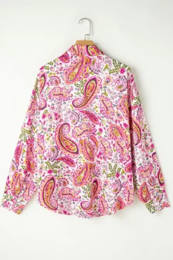 Hot Dear-Lover Floral Paisley Printed Casual Shirt Pink
