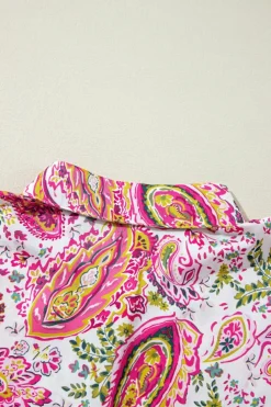 Hot Dear-Lover Floral Paisley Printed Casual Shirt Pink