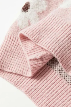 Best Dear-Lover Floral Pattern Half Zip Drop Shoulder Sweater Pink