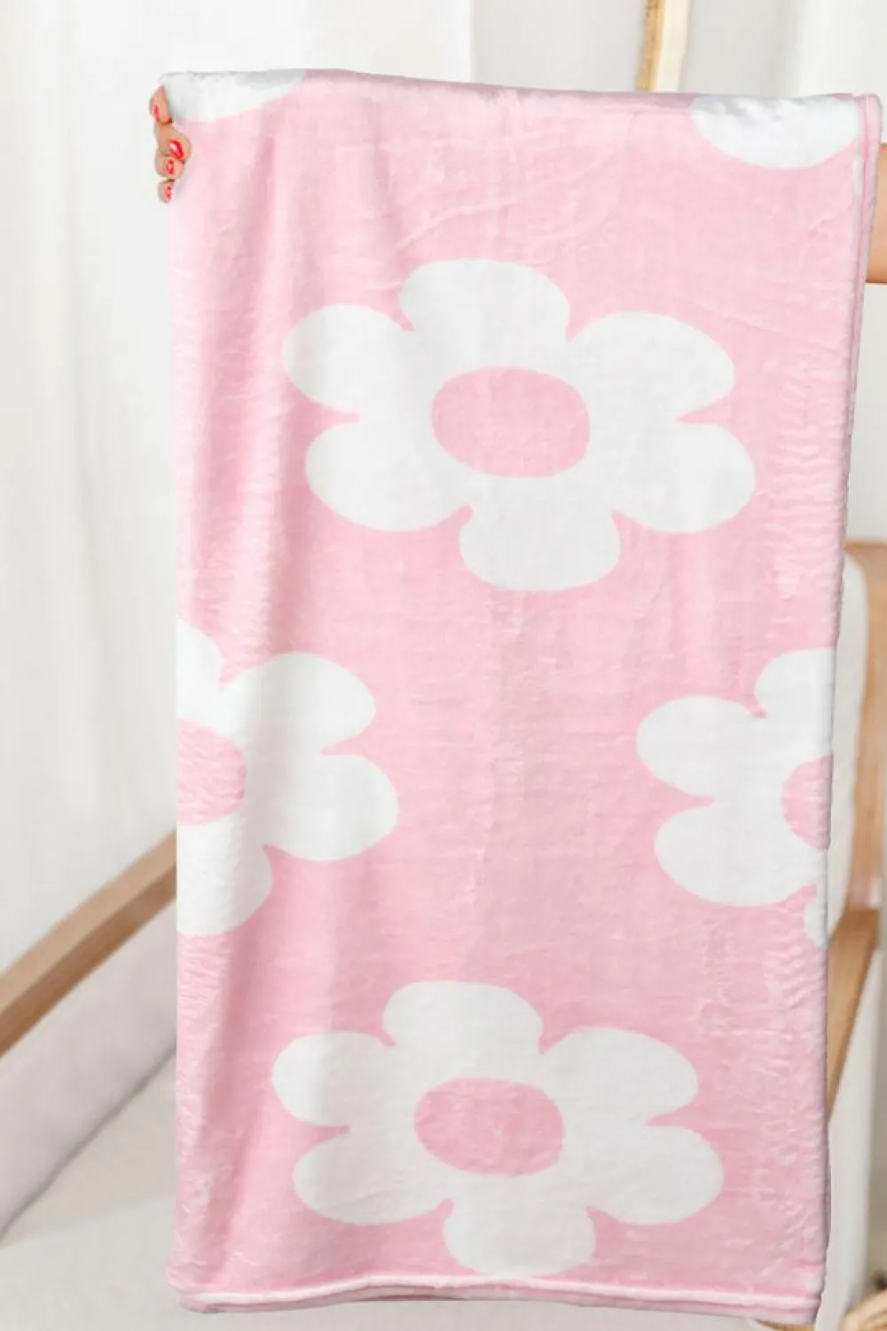 Online Dear-Lover Floral Pattern Square Blanket Pink