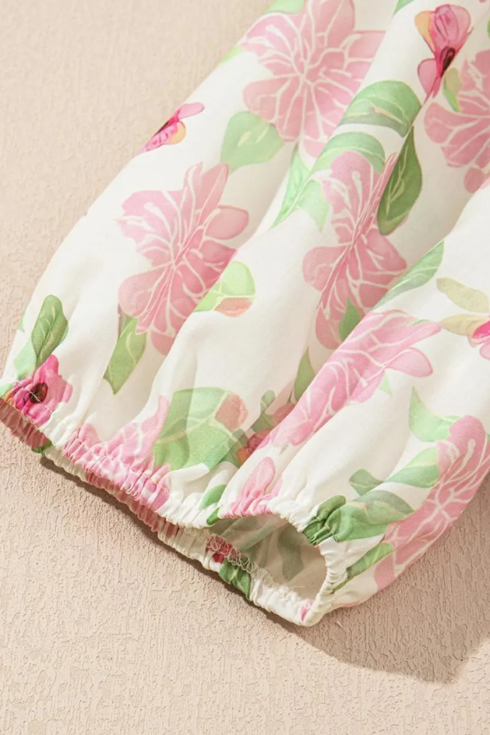Hot Dear-Lover Floral Print Drawstring V Neck Peplum Blouse Pink