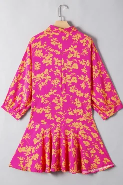 Hot Dear-Lover Floral Print Drawstring Tunic Flowy Short Dress Pink
