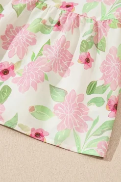 Hot Dear-Lover Floral Print Drawstring V Neck Peplum Blouse Pink