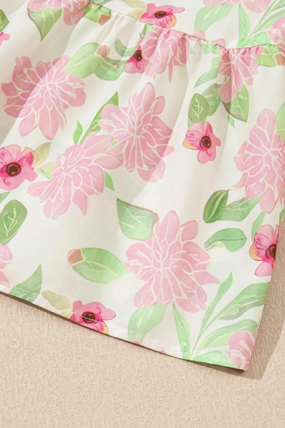 Hot Dear-Lover Floral Print Drawstring V Neck Peplum Blouse Pink
