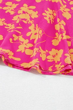 Hot Dear-Lover Floral Print Drawstring Tunic Flowy Short Dress Pink