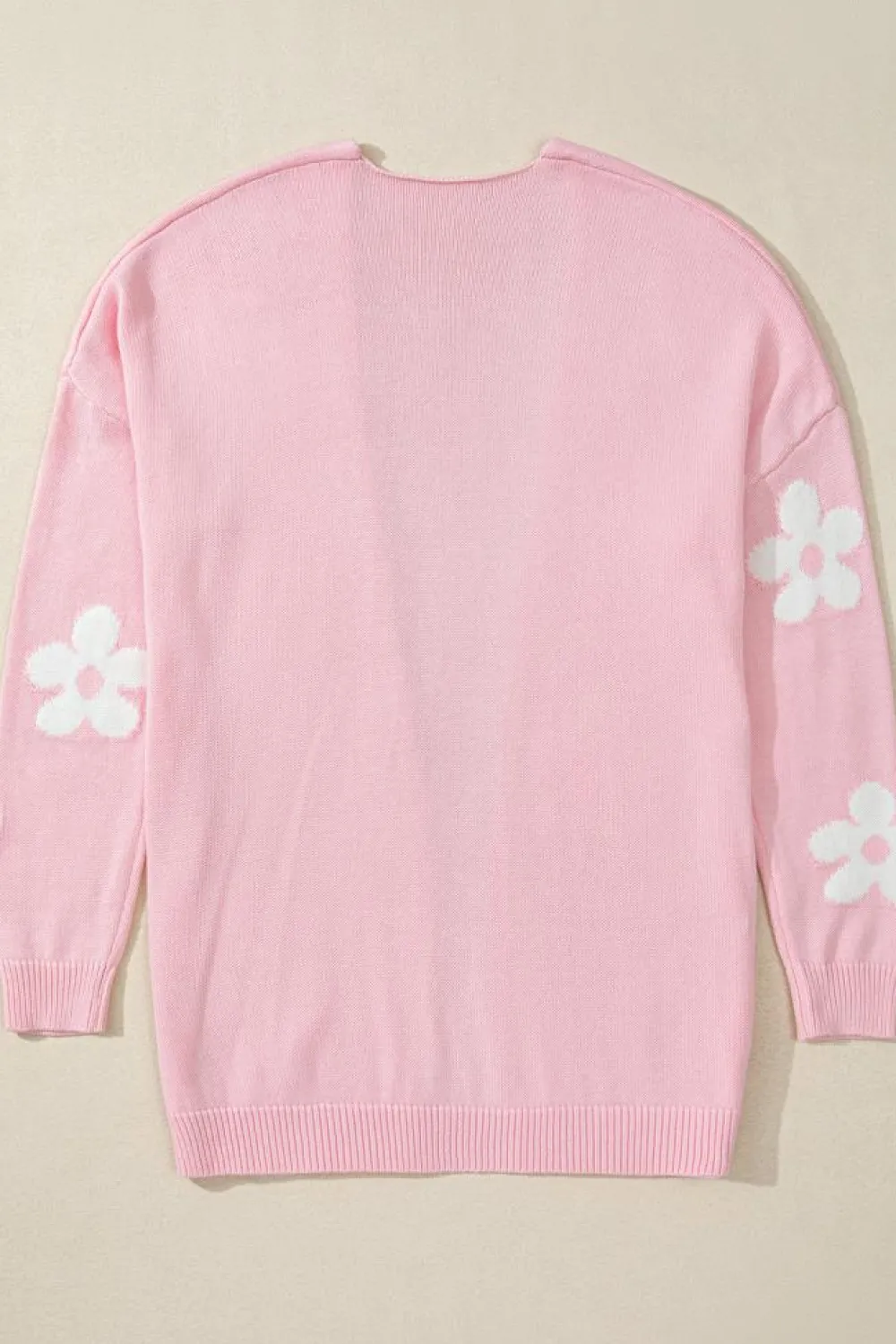 Clearance Dear-Lover Floral Print Knitted Open Front Loose Cardigan Pink
