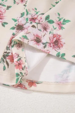 New Dear-Lover Floral Print Pleated U Neck Loose Fit Blouse Pink