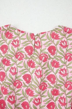New Dear-Lover Floral Print Puffy Cropped Tank and Mini Skirt Set Pink