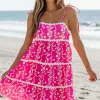 Fashion Dear-Lover Floral Print Ric Rac Patched Sleeveless Mini Dress Pink