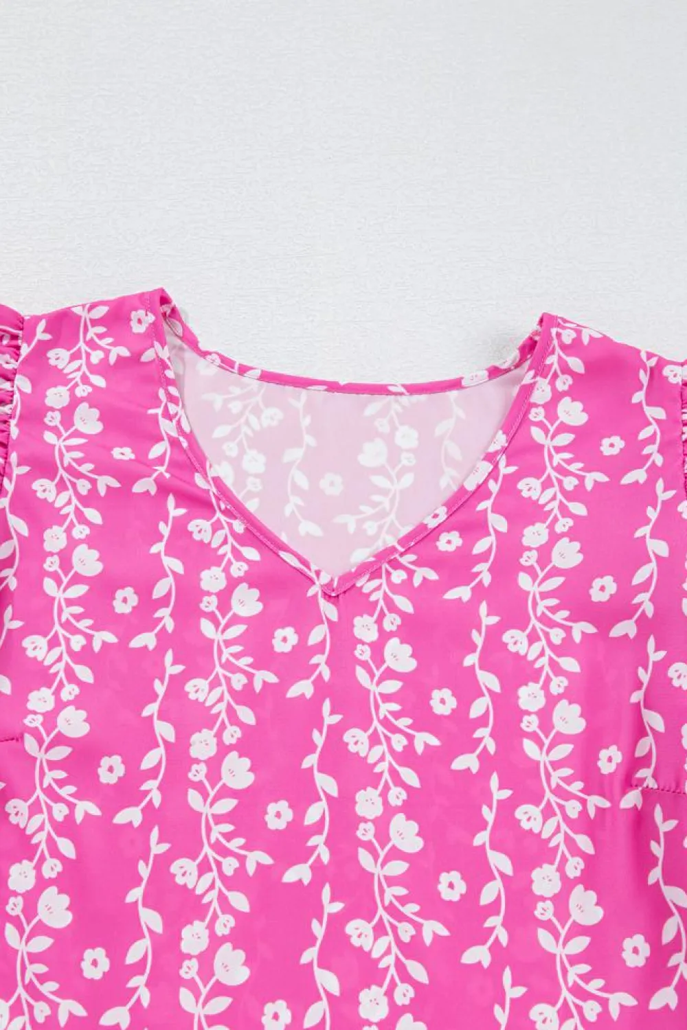 Outlet Dear-Lover Floral Print Ric-rac Tiered Ruffled V Neck Blouse Pink
