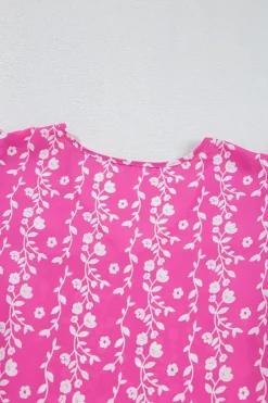 Outlet Dear-Lover Floral Print Ric-rac Tiered Ruffled V Neck Blouse Pink