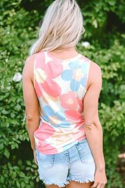 Discount Dear-Lover Floral Print Round Neck Sleeveless Top Pink